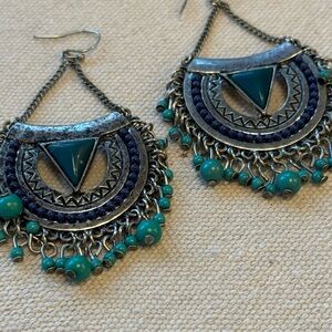 chunky statement beaded earrings blue green silver